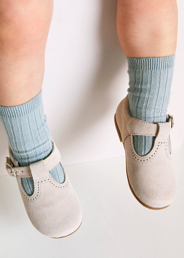 T-Bar Suede Baby Shoes in Beige (20-24EU) Shoes from Pepa London
