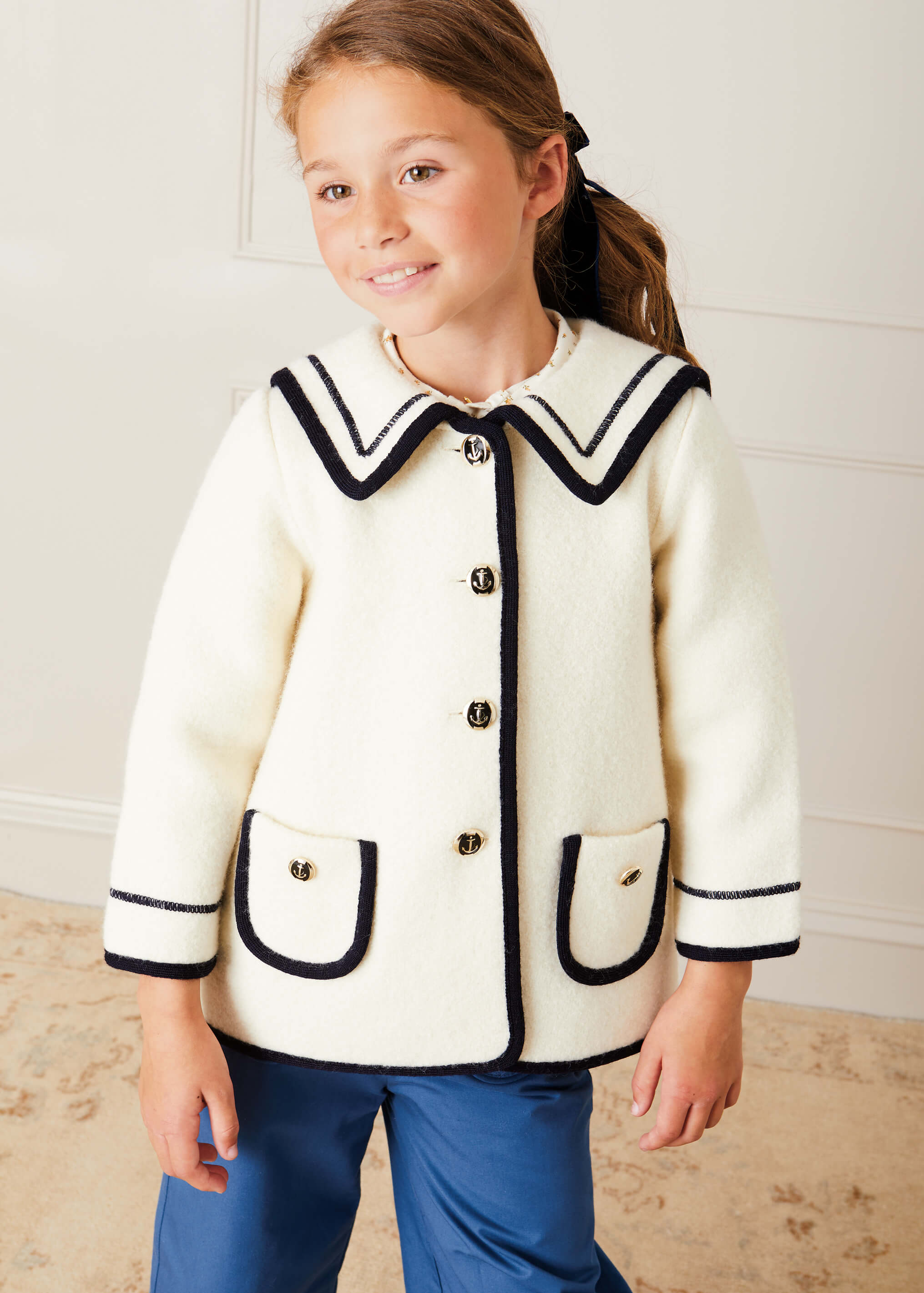 Mariner Collar Pocket Detail Jacket In Cream (4-10yrs) COATS from Pepa London