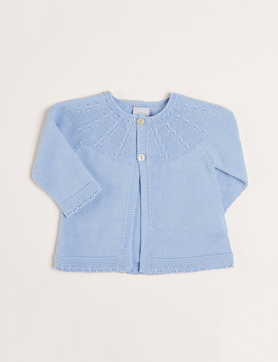 Openwork Detail Baby Cardigan in Blue (1-12mths) Knitwear from Pepa London