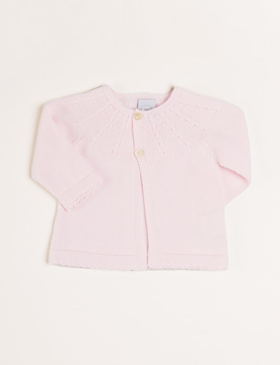 Openwork Detail Baby Cardigan in Pink (1-12mths) Knitwear from Pepa London