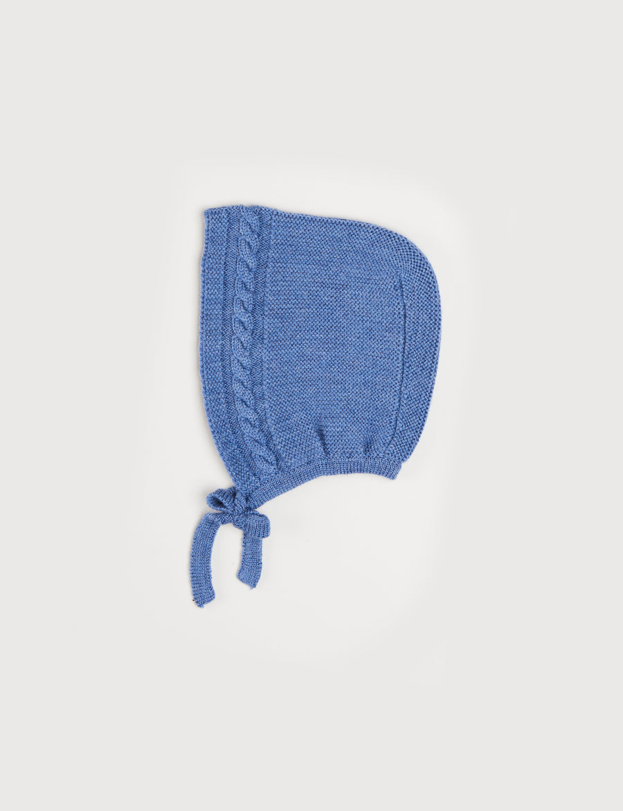 Cable Detail Knitted Bonnet In Blue (S-L) KNITTED ACCESSORIES from Pepa London