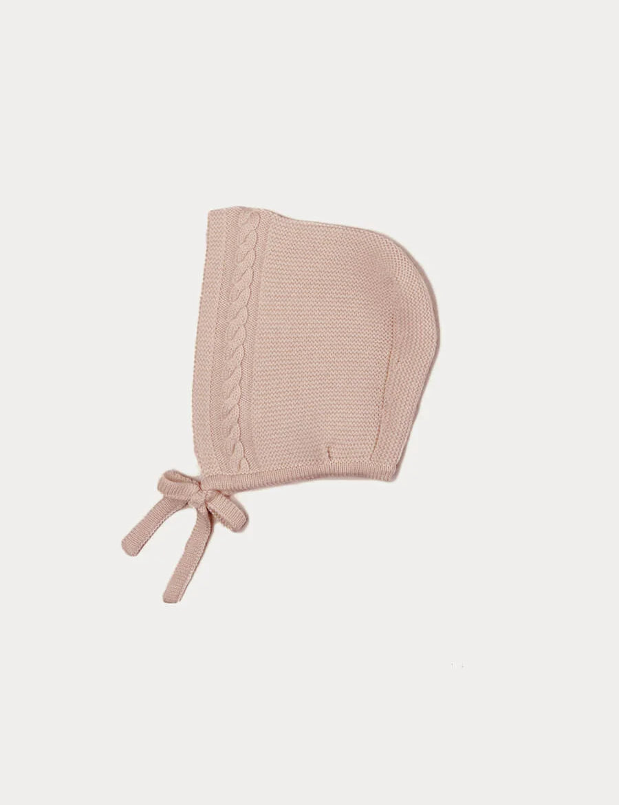 Cable Detail Knitted Bonnet in Beige (S-L) Bonnets from Pepa London
