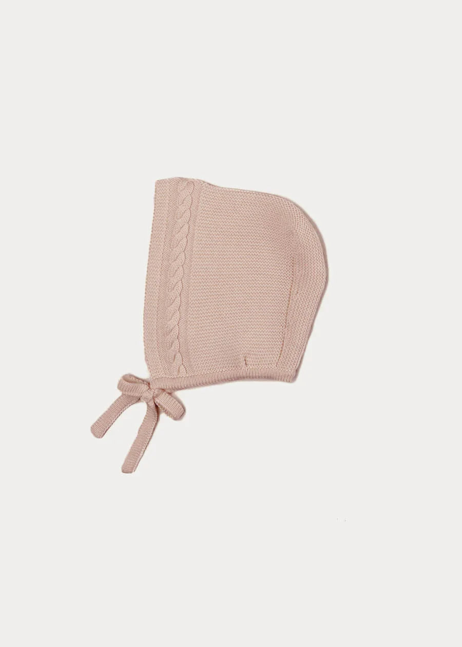 Cable Detail Knitted Bonnet in Beige (S-L) Bonnets from Pepa London