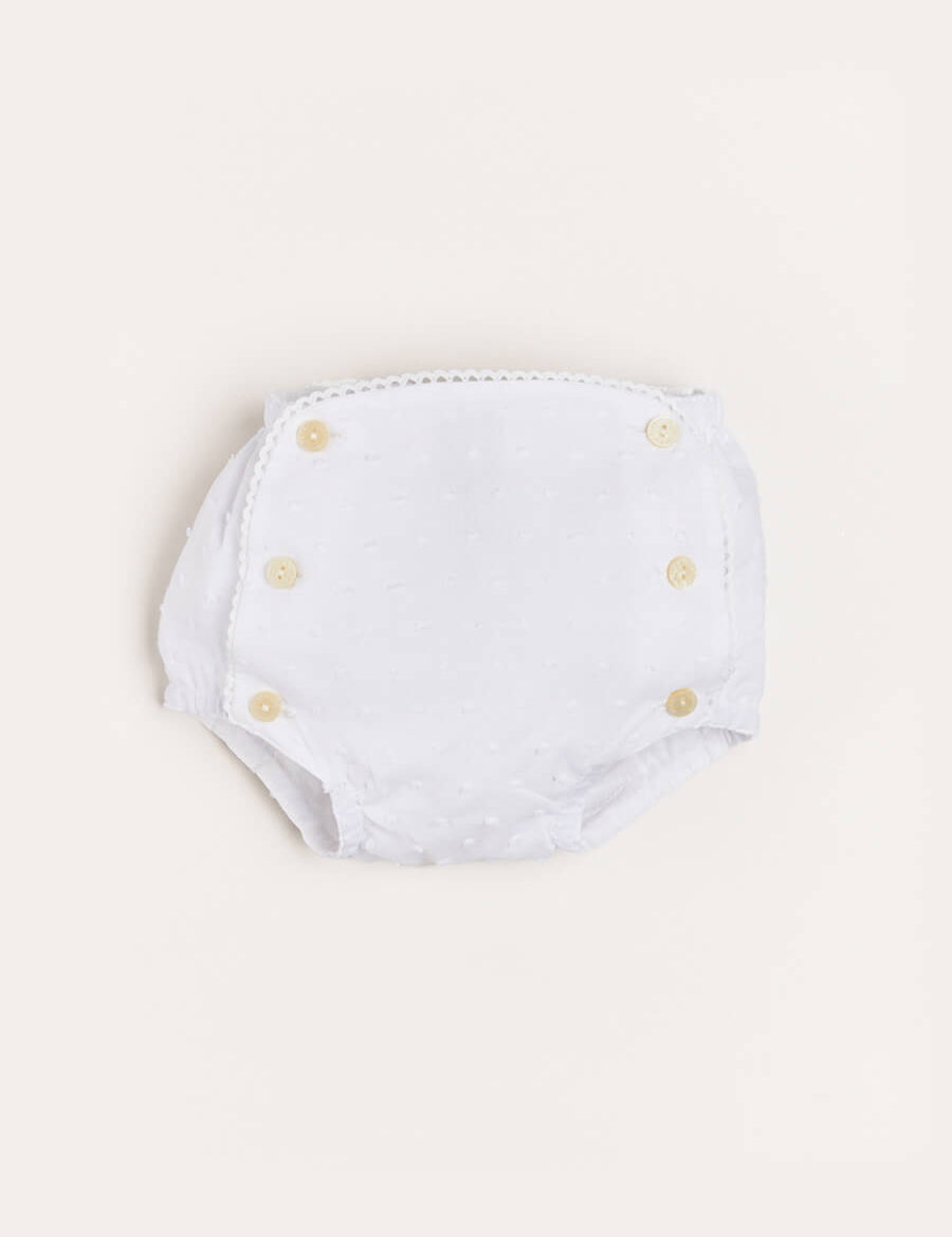 Lace Trim Embroidered Bloomers in White (1-6mths) Bloomers from Pepa London