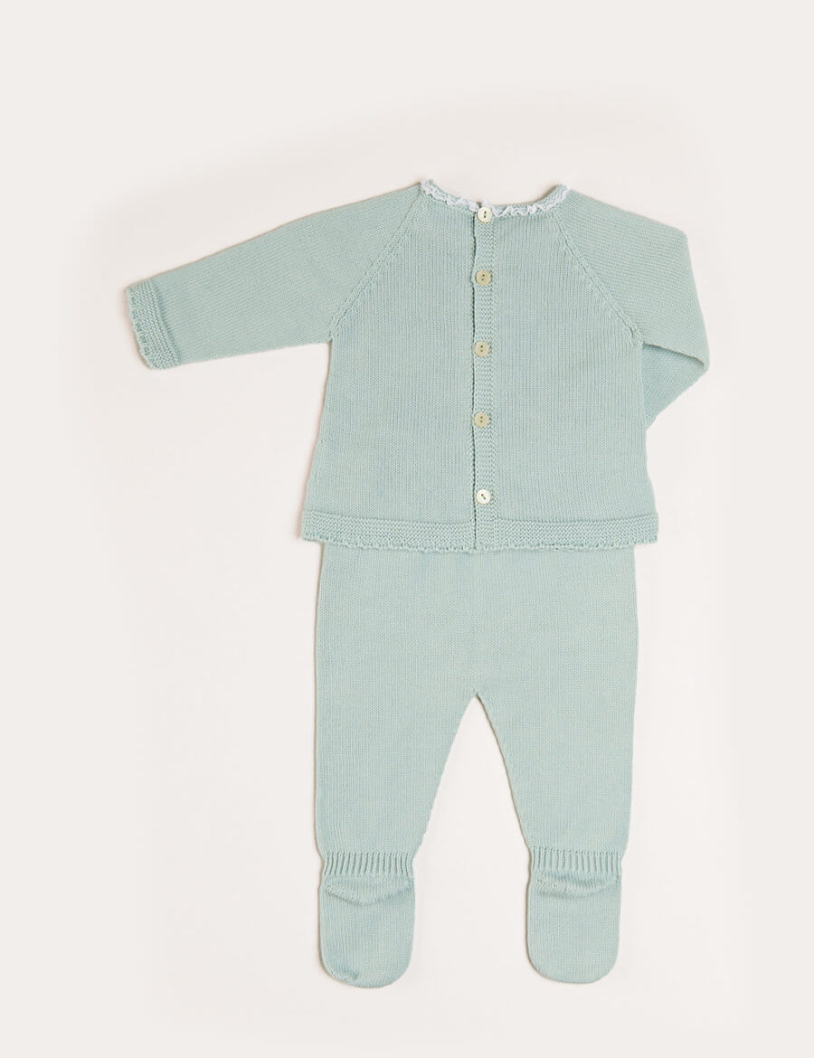 Lace Trim Knitted Set in Green (1-12mths) Knitted Sets from Pepa London
