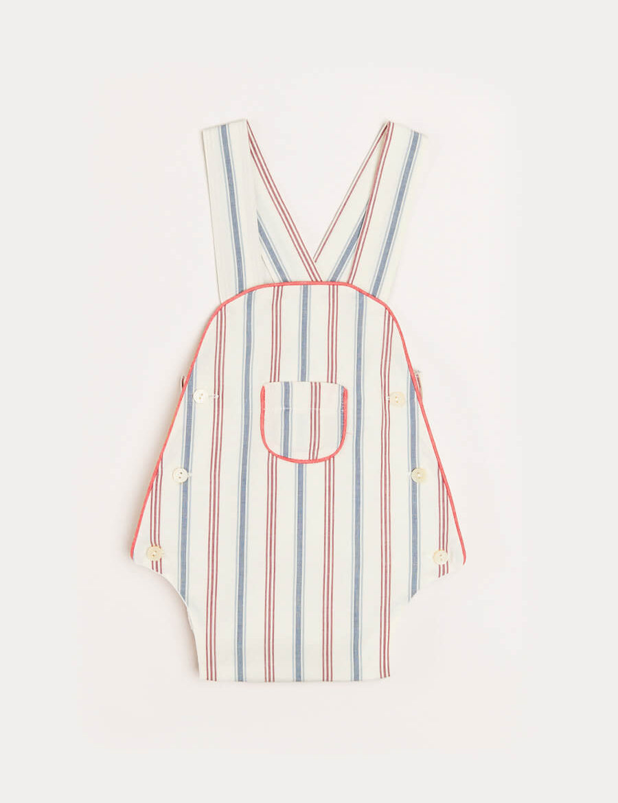 Striped Pocket Front Dungaree Romper in Red (3-18mths) Rompers from Pepa London