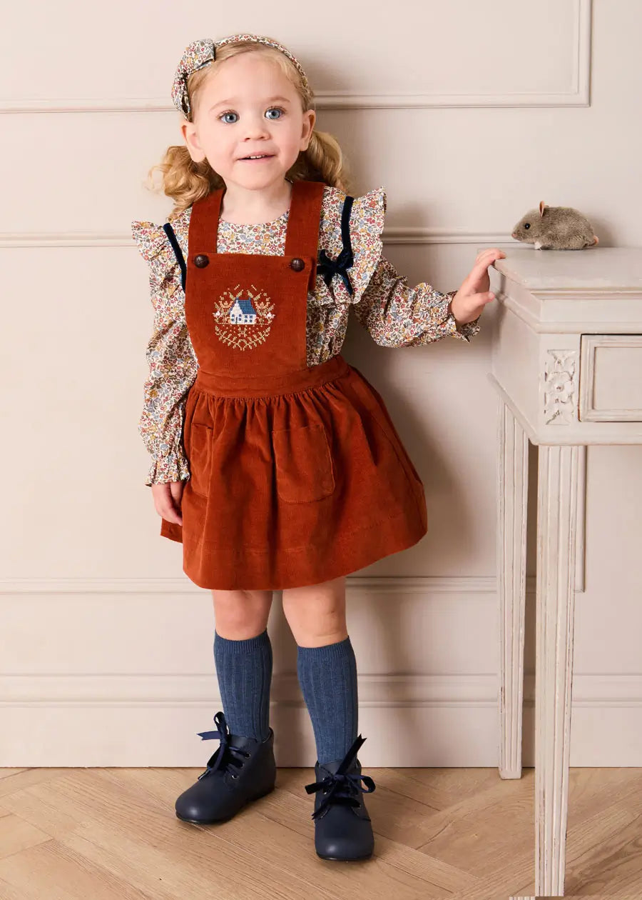 Velvet Skirt with Braces in Toffee (18mths-5yrs) Skirts from Pepa London