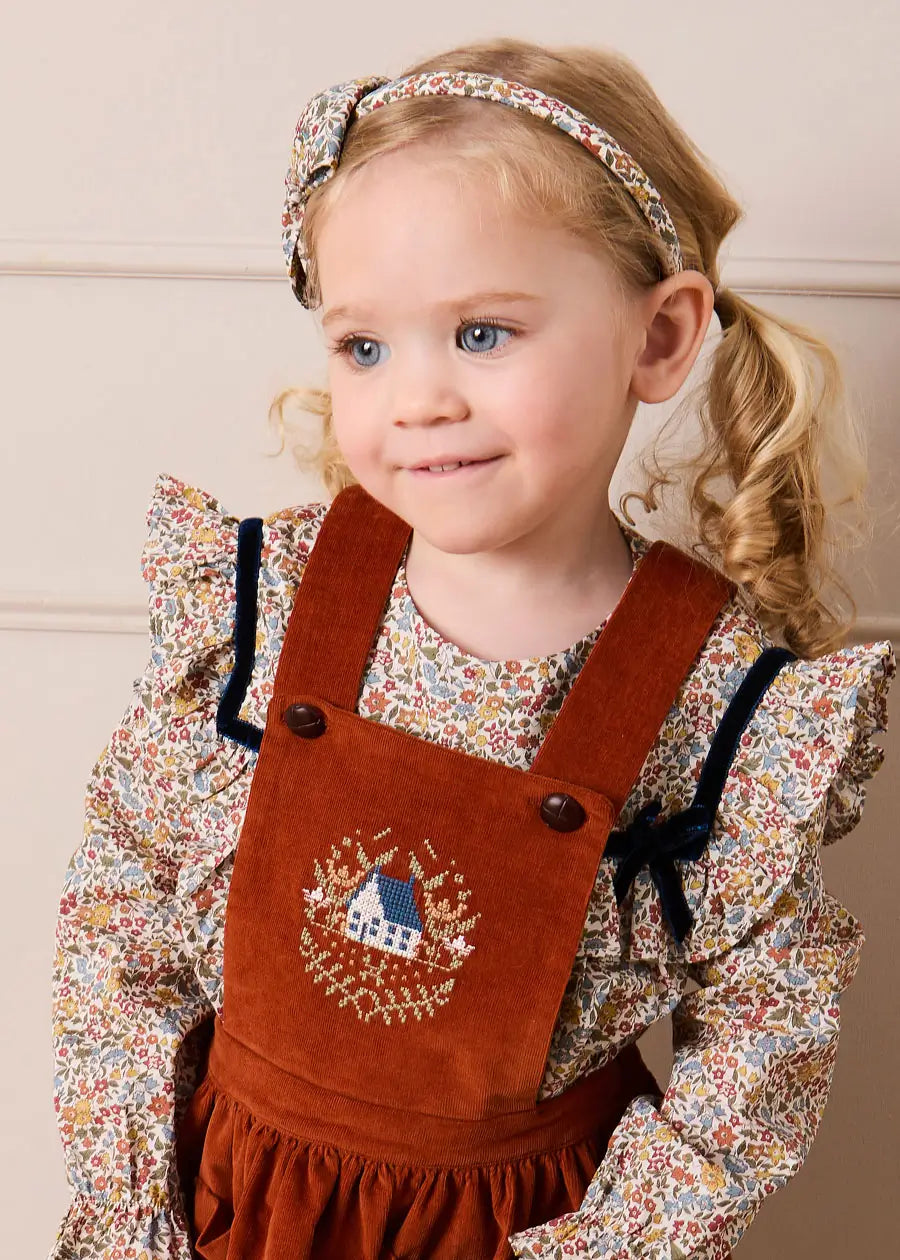 Velvet Skirt with Braces in Toffee (18mths-5yrs) Skirts from Pepa London