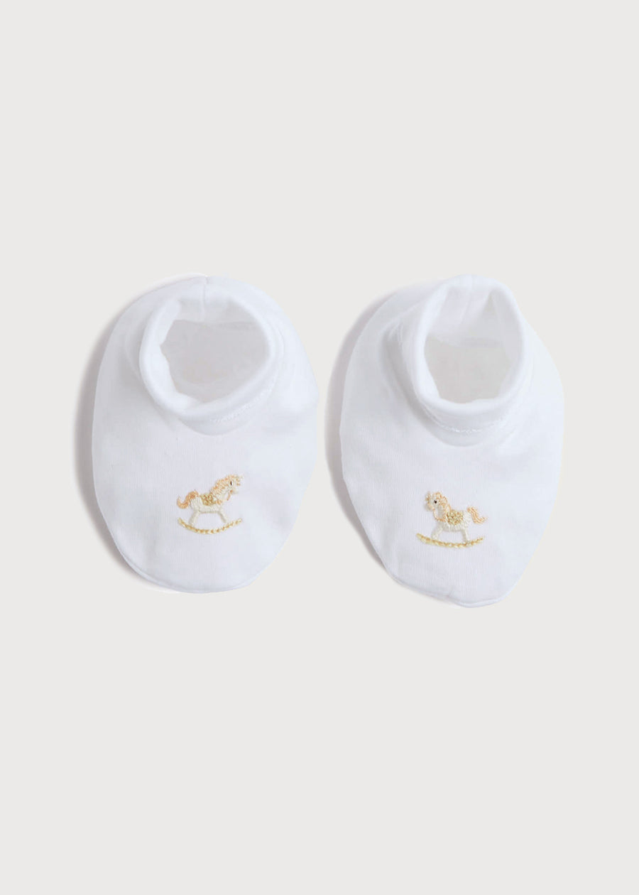 Newborn Booties With Rocking Horse Embroidery Beige (1-3mths) Knitted Accessories  from Pepa London