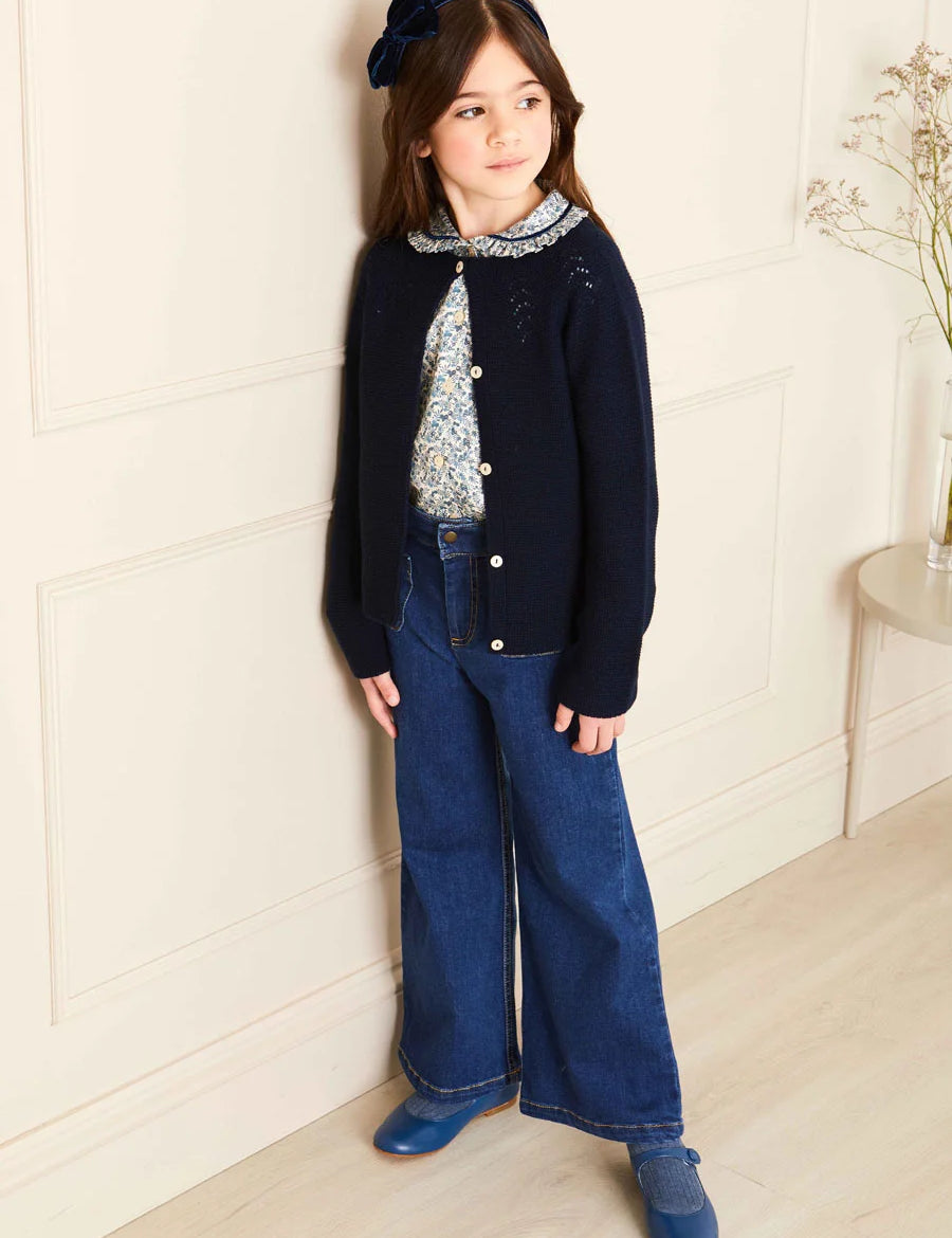 Soft Denim Wide Leg Trousers in Denim Blue (3-10yrs) Trousers from Pepa London