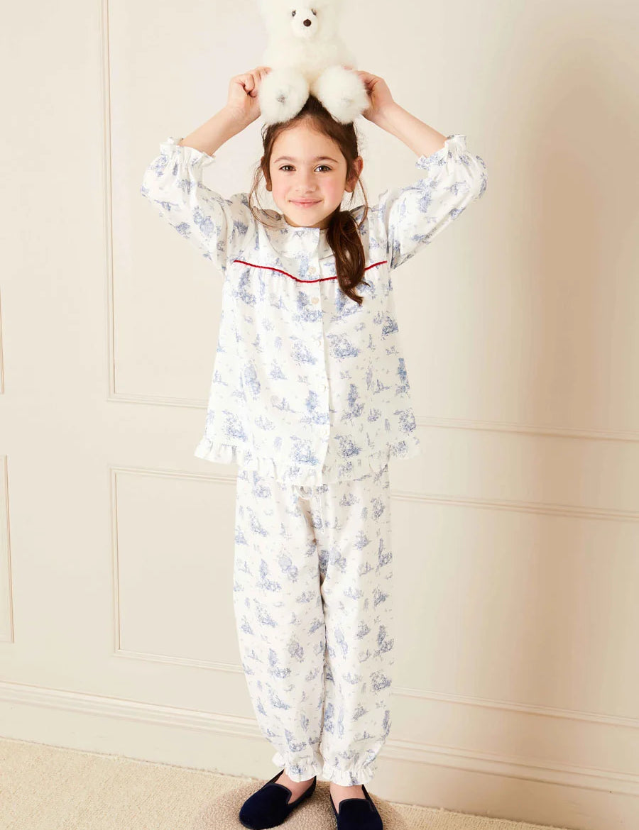 Toile Ruffle Collar Pyjamas in Blue (18mths-10yrs) Nightwear from Pepa London