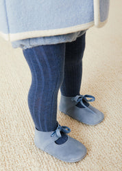 Suede Velvet Ribbon Pram Shoes in Blue (17-21 EU) Shoes from Pepa London