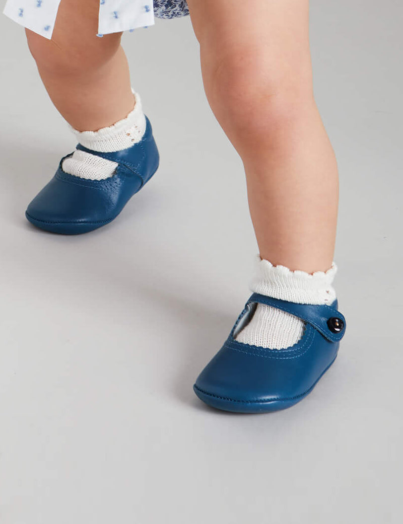 Leather Mary Jane Pram Shoes in Classic Blue (17-20EU) Shoes from Pepa London
