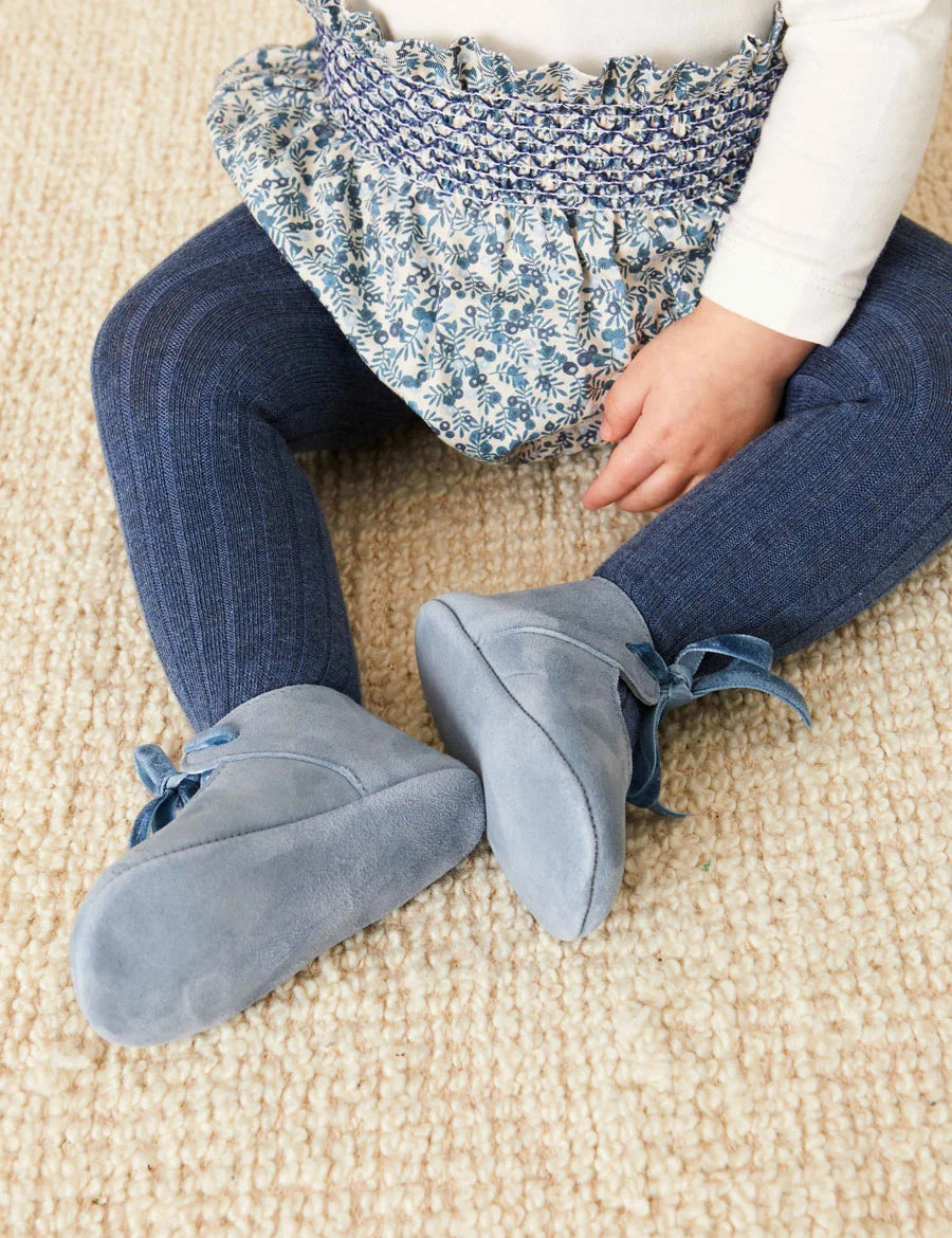 Suede Velvet Ribbon Pram Shoes in Blue (17-21 EU) Shoes from Pepa London
