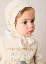 Alpaca Wool Cottage Cross Stitch Embroidered Jumper in Cream (6mths-4yrs) Knitwear from Pepa London