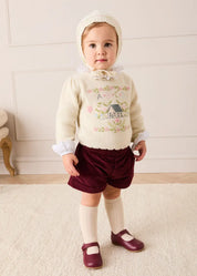 Alpaca Wool Cottage Cross Stitch Embroidered Jumper in Cream (6mths-4yrs) Knitwear from Pepa London