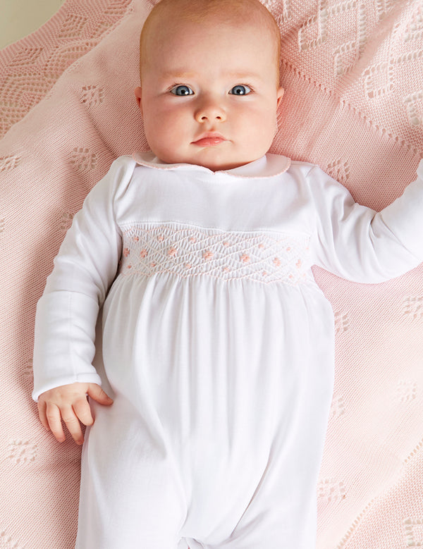 Pink Hand Smocked Cotton All-in-One (0-12mths) Nightwear from Pepa London
