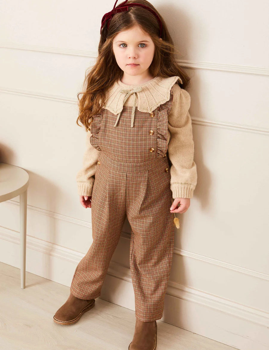 Chester Puppytooth Dungarees in Caramel (4-10yrs) Dungarees from Pepa London