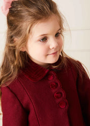 Single Breasted Scallop Detail Coat In Burgundy (12mths-12yrs) COATS from Pepa London