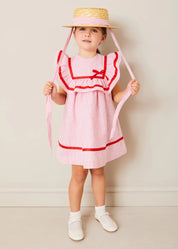 Lawrence Striped Ruffle Bib Sleeveless Dress in Red (12mths-8yrs) DRESSES from Pepa London