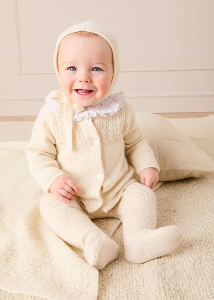Cashmere Cable Knit Blanket in Cream (OS) Knitted Accessories from Pepa London