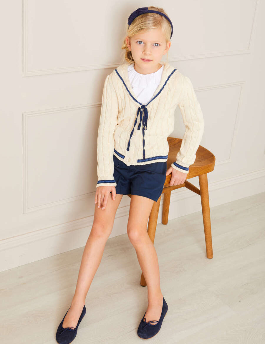 Cable Knit Mariner Cardigan in Beige (4-10yrs) Knitwear from Pepa London