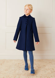 Single Breasted Scallop Detail Coat In Navy (12mths-12yrs) COATS from Pepa London