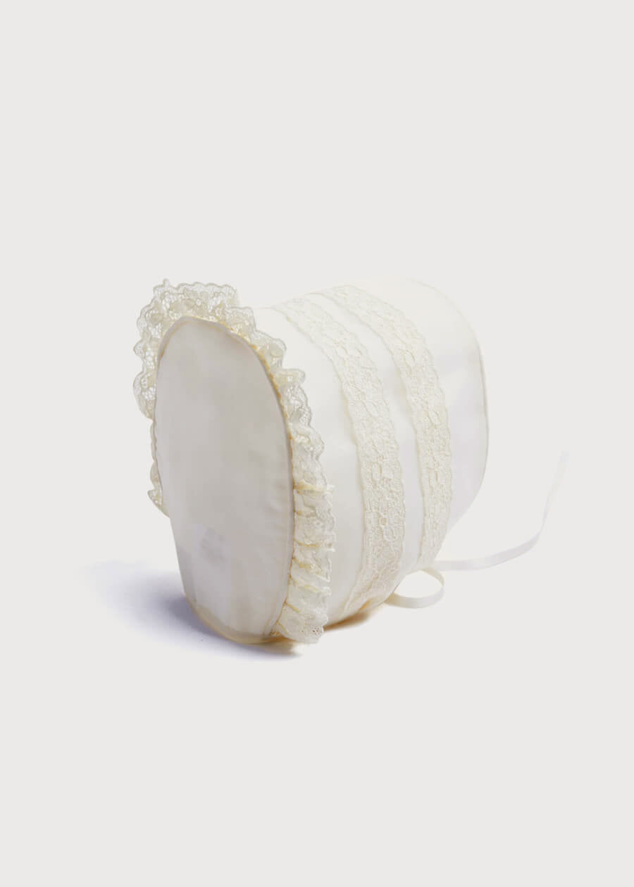 Lace Trim Bonnet in Ivory (3mths-2yrs) Bonnets from Pepa London