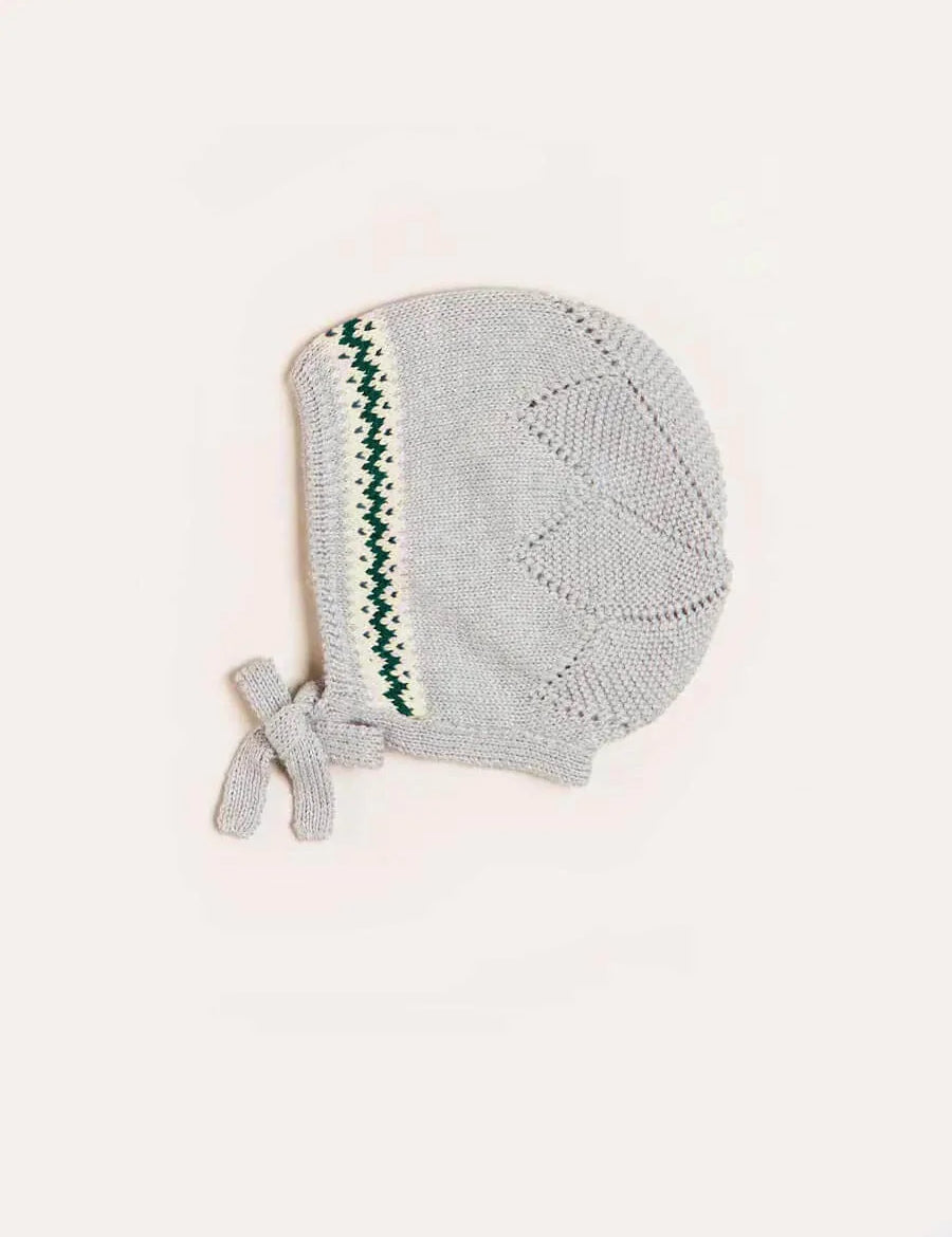 Fair Isle Detail Knitted Bonnet in Grey (S-L) Knitted Acc from Pepa London