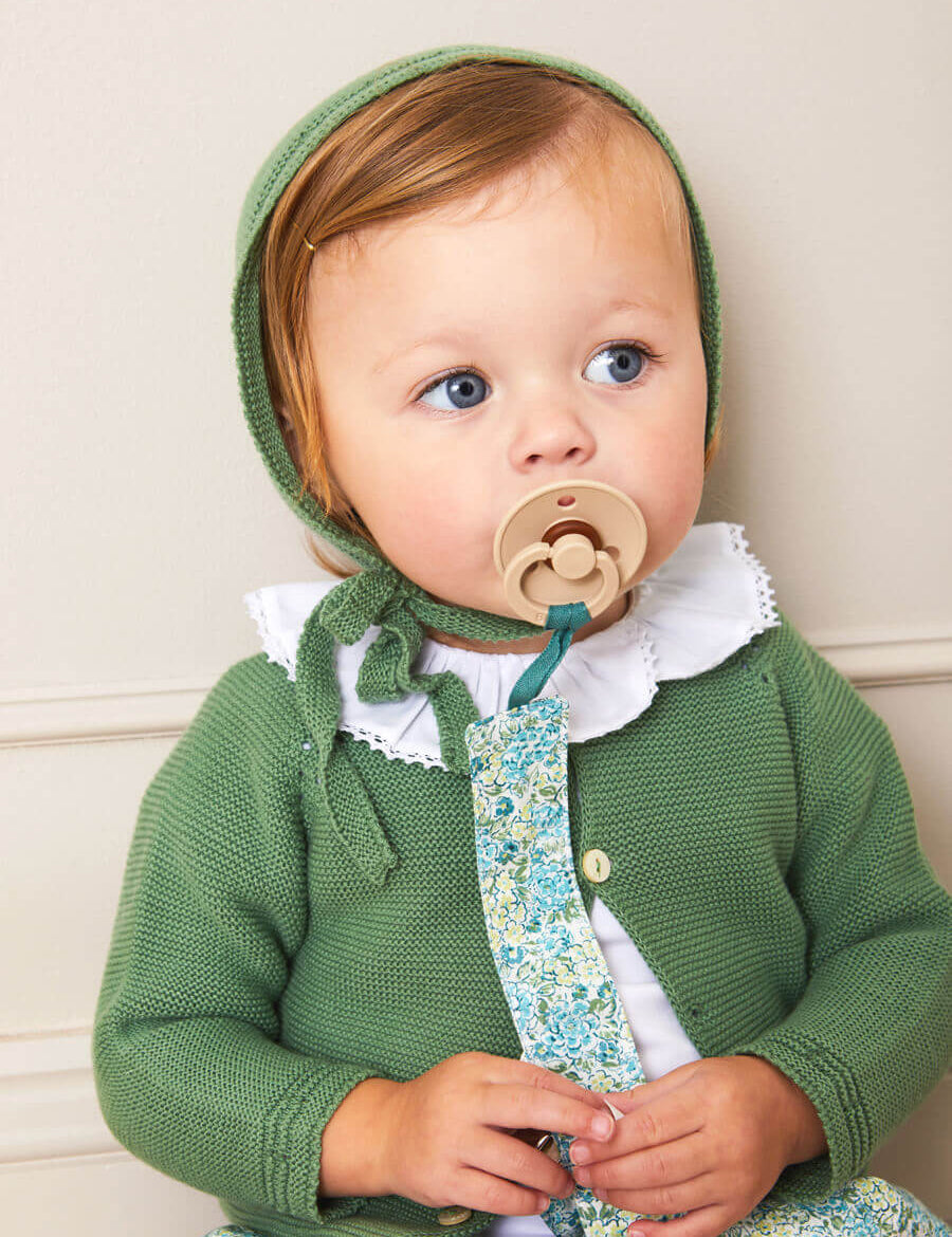 Openwork Knitted Bonnet in Green (S-L) Knitted Accessories from Pepa London