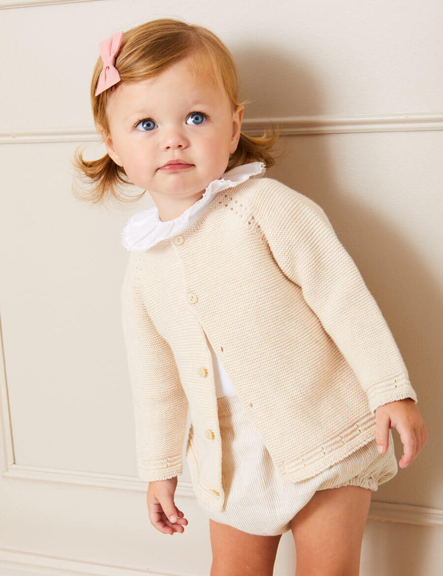 Plain Cardigan in Cream (6mths-10yrs) Knitwear from Pepa London