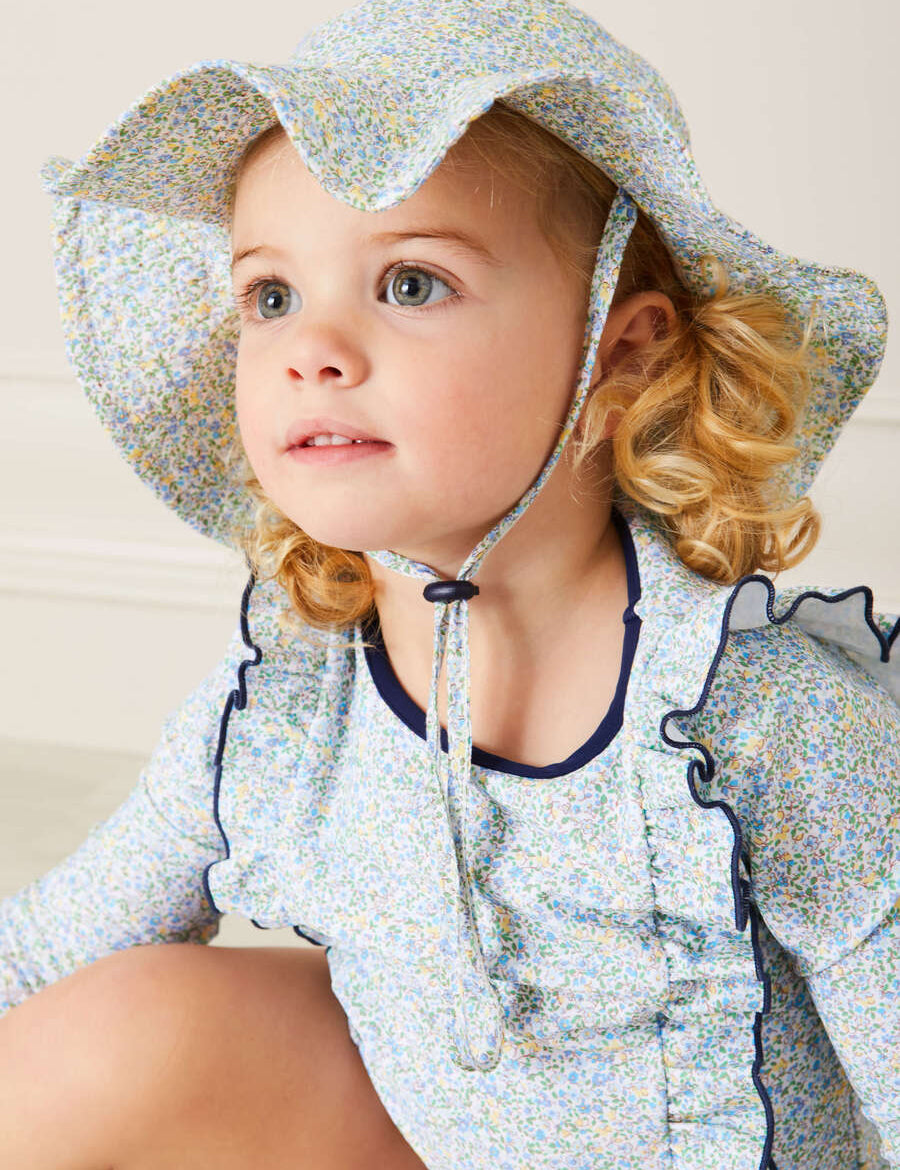 Matilda Floral Print Beach Hat in Blue (1-8yrs) Accessories from Pepa London
