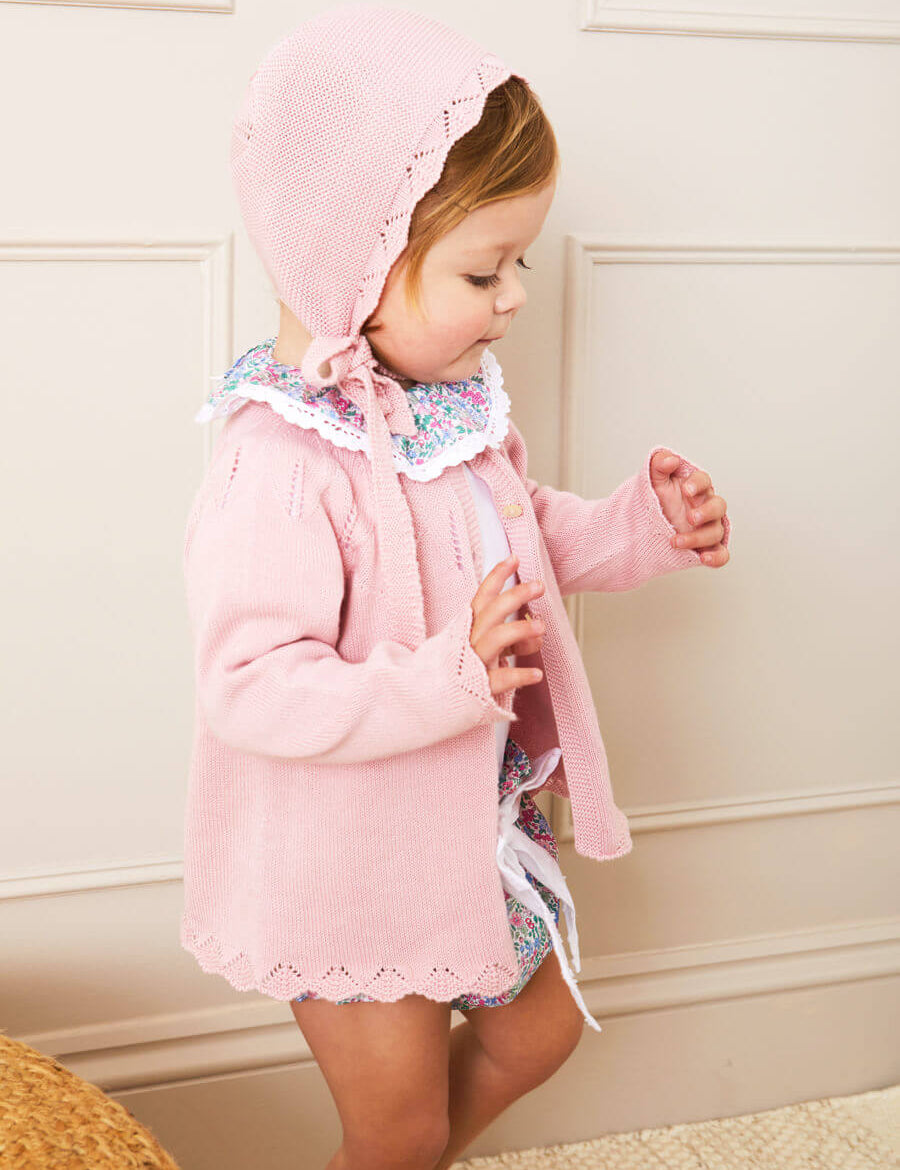 Openwork Detail Light Cardigan in Pink (6mths-10yrs) Knitwear from Pepa London
