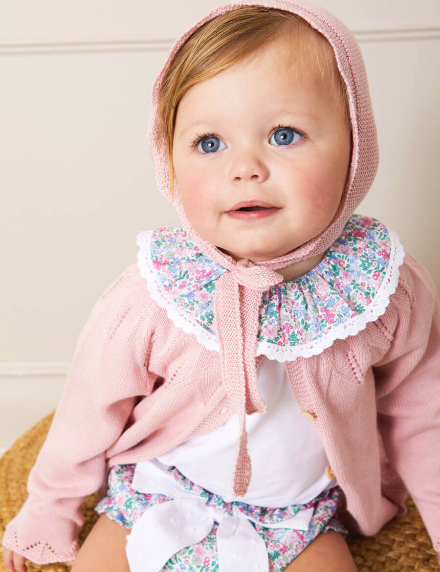 Openwork Knitted Bonnet in Pink (S-L) Knitted Accessories from Pepa London