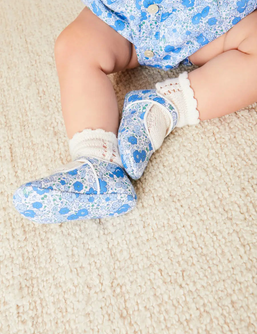 Olivia Floral Mary Jane Pram Shoes in Blue (17-20EU) SHOES from Pepa London