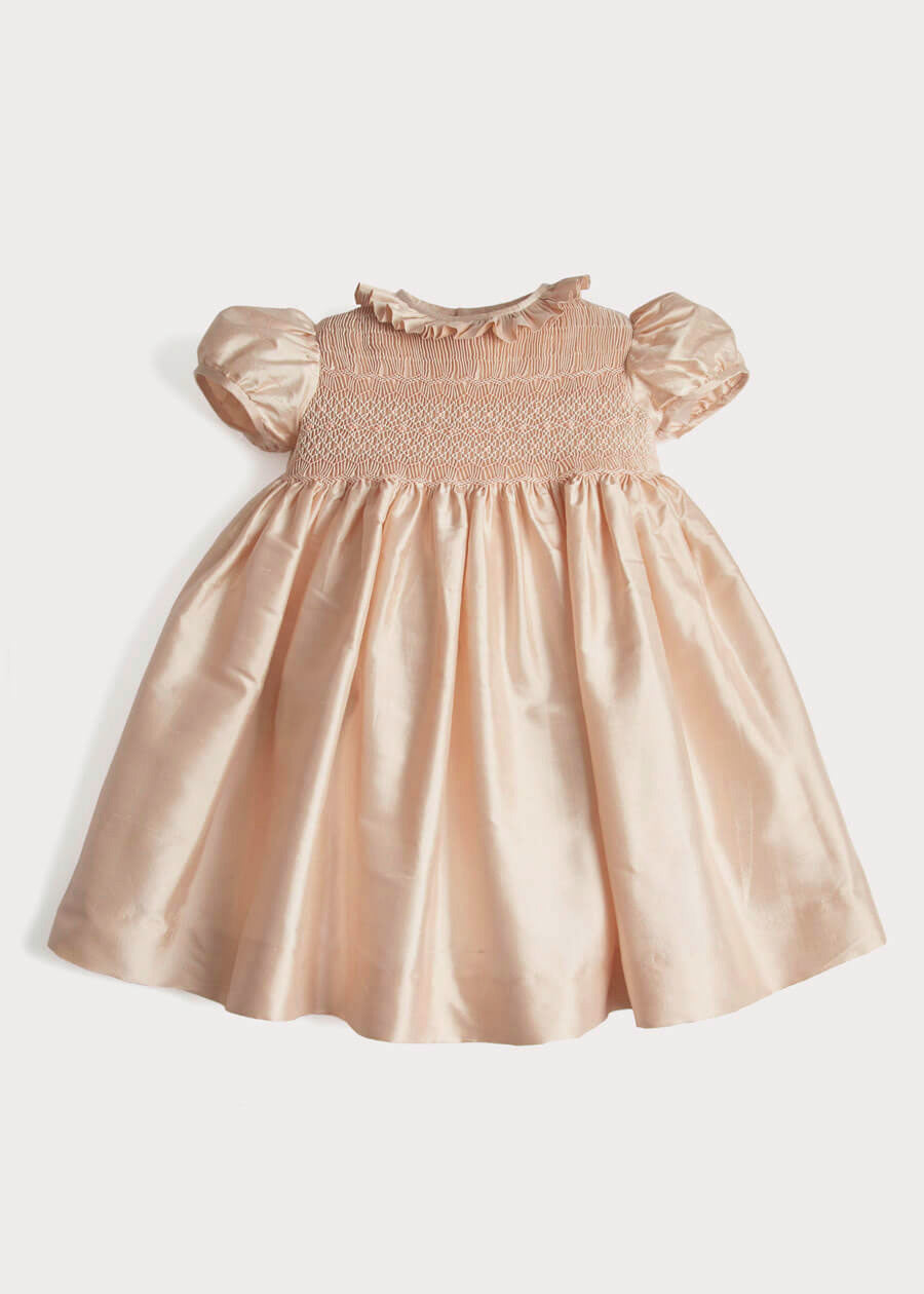 Girls Silk Hand Smocked Celebration Dress in Pink (6mths-10yrs) Dresses from Pepa London