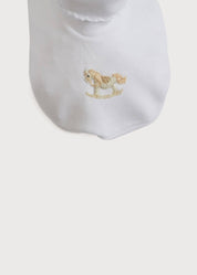 Newborn Booties With Rocking Horse Embroidery Beige (1-3mths) Knitted Accessories  from Pepa London
