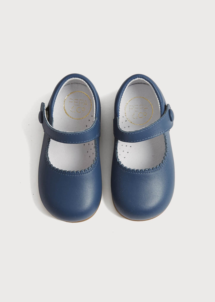 Leather Mary Jane Baby Shoes in French Blue (20-26EU) Shoes from Pepa London