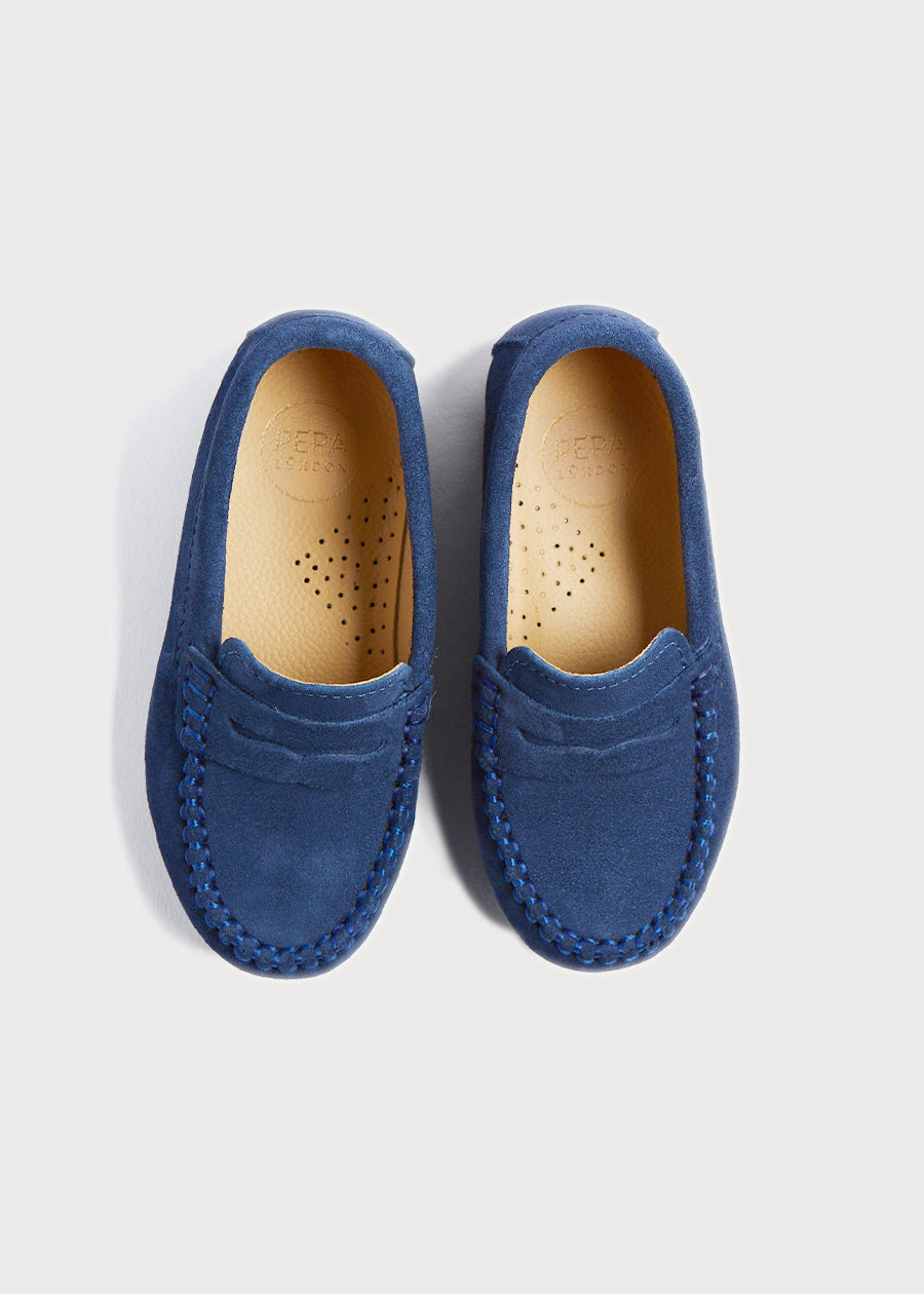 Suede Loafers in French Blue (25-35EU) - Main Image