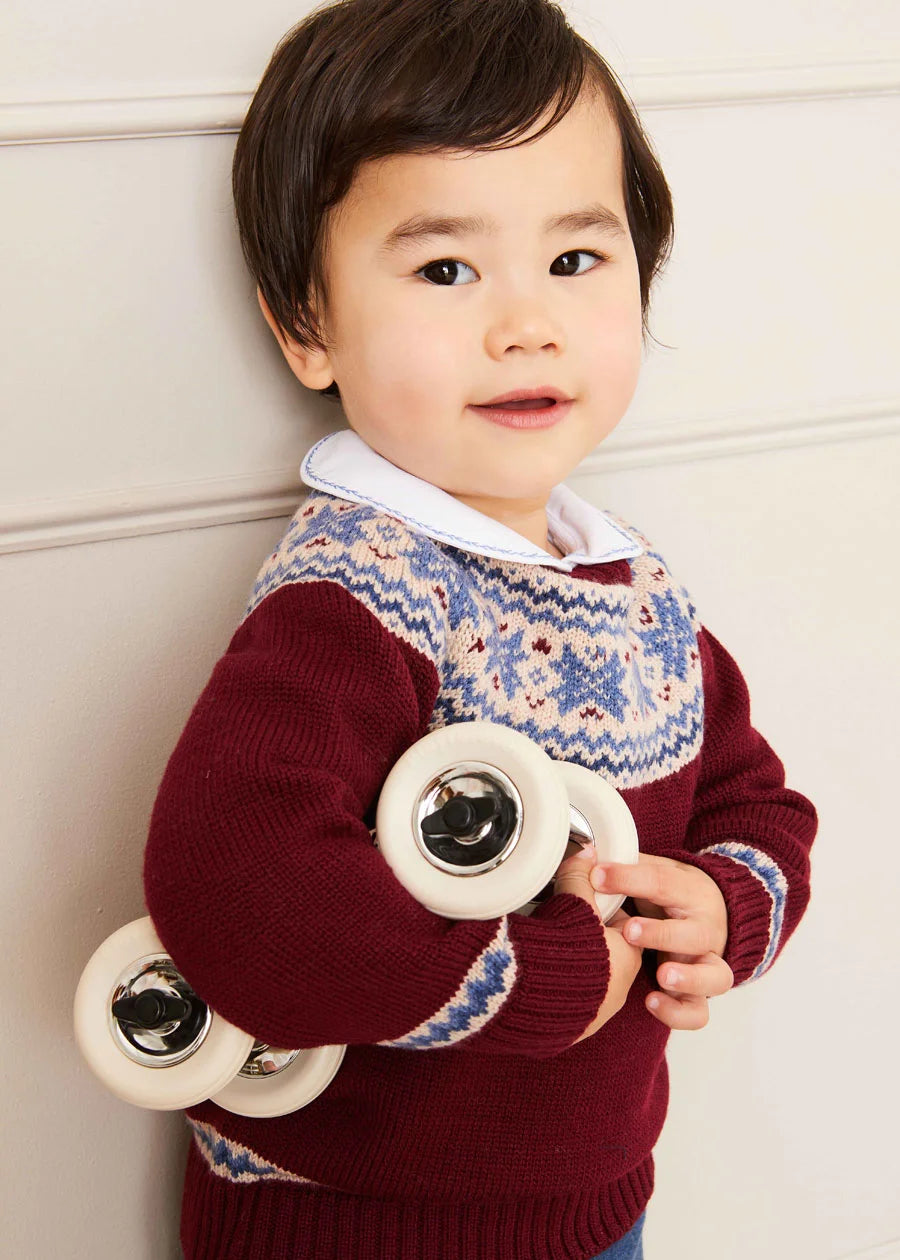 The Classic Burgundy Fair Isle Merino Wool Jumper Baby Boy Look Look  from Pepa London