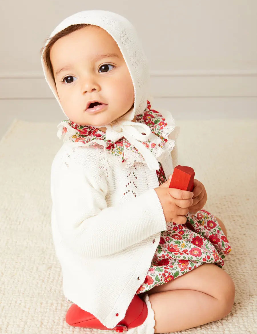 Openwork Cotton Cardigan in Cream (6mths-10yrs) KNITWEAR from Pepa London