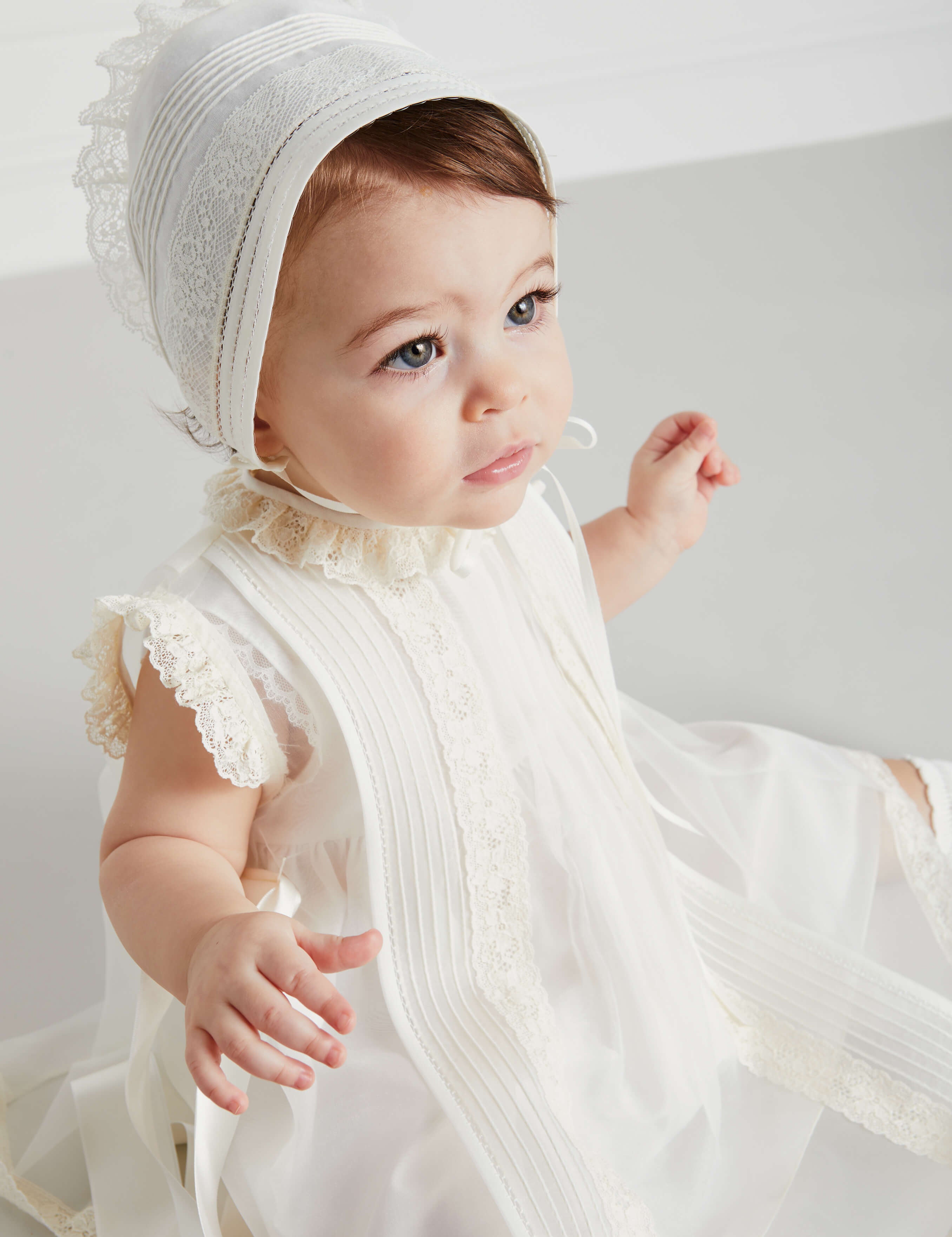Lace Trim Fine Pleated Dress in Ivory (3mths-5yrs) Dresses from Pepa London