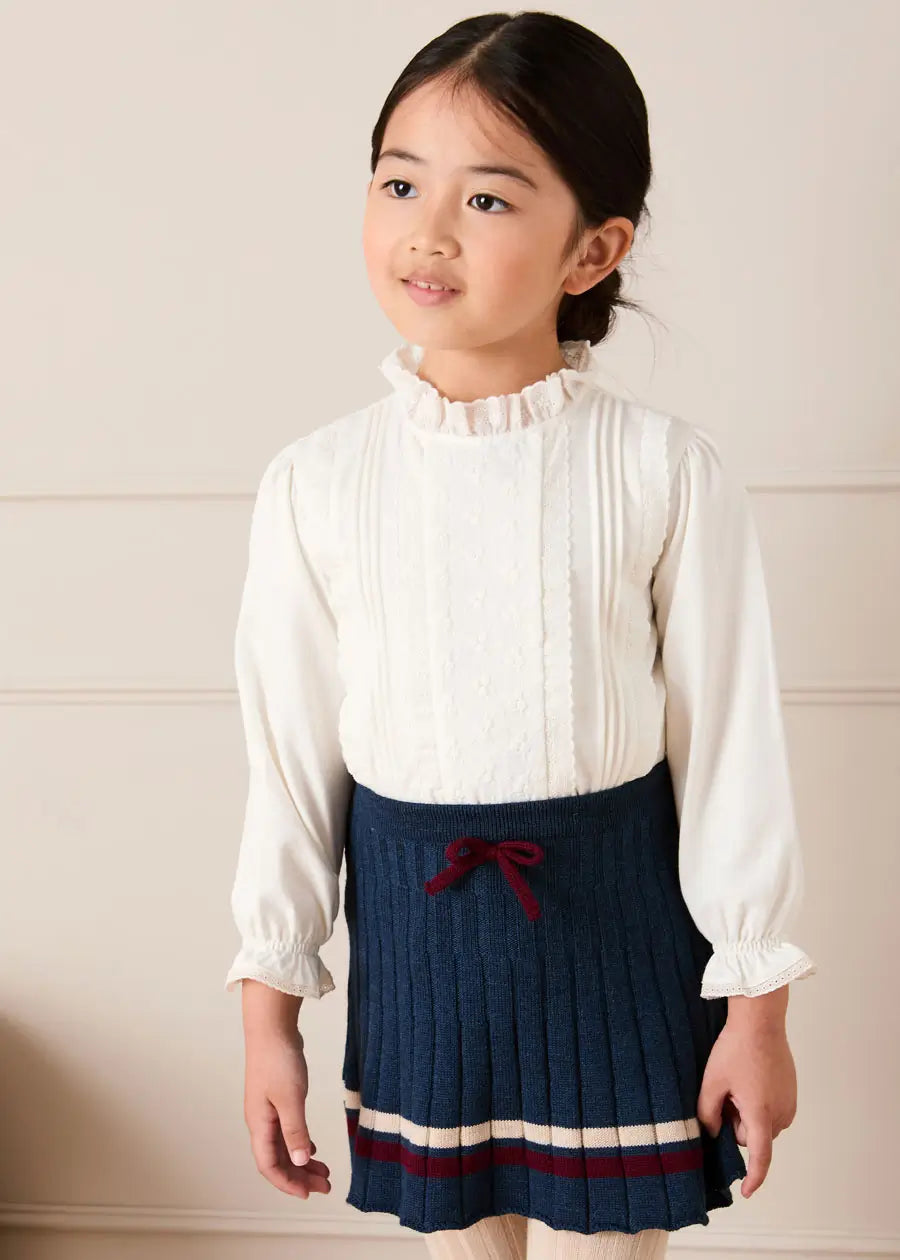 Pleated Bow Detail Striped Trim Skirt in Navy (2-10yrs) Skirts from Pepa London