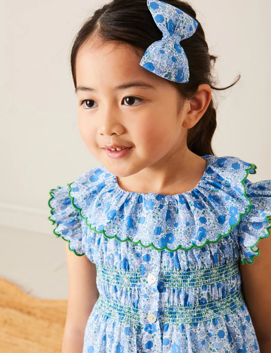 Olivia Floral Medium Bow Hair Clip in Blue HAIR ACCESSORIES from Pepa London