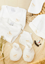 Newborn Booties With Rocking Horse Embroidery Beige (1-3mths) Knitted Accessories  from Pepa London