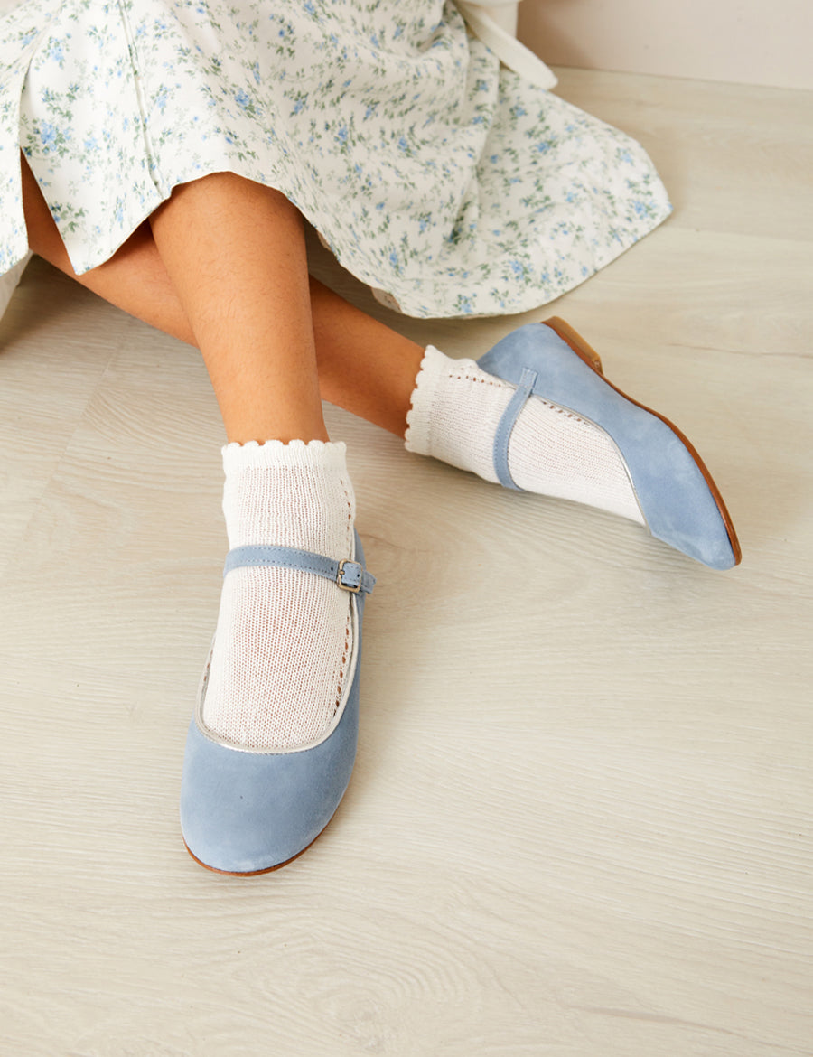 Mary Jane Suede Girls Shoes in Baby Blue (24-34EU) Shoes from Pepa London