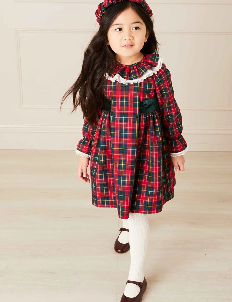 Belgravia Tartan Dress in Red (12mths-10yrs) Dresses from Pepa London
