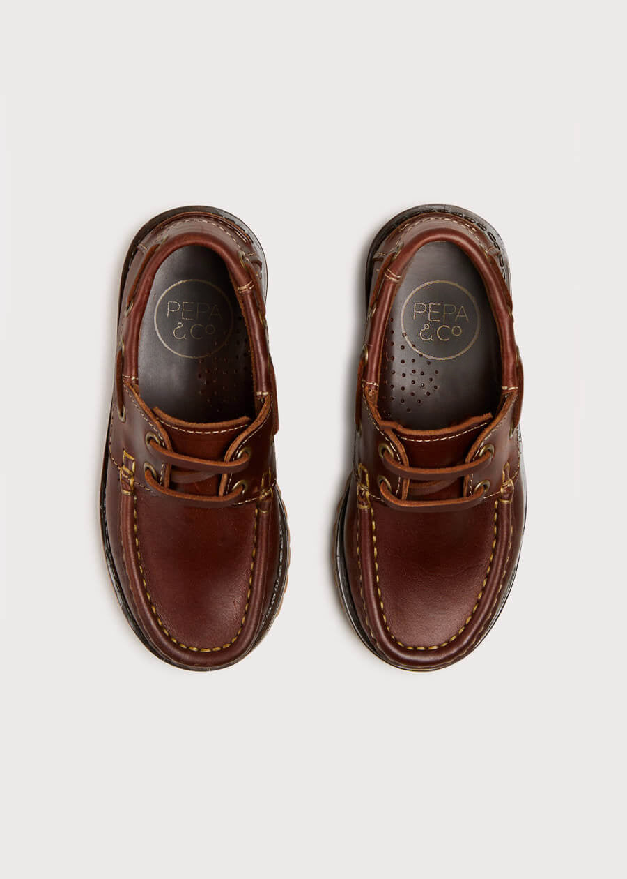 Leather Boat Shoes in Tan (26-35EU) Shoes from Pepa London