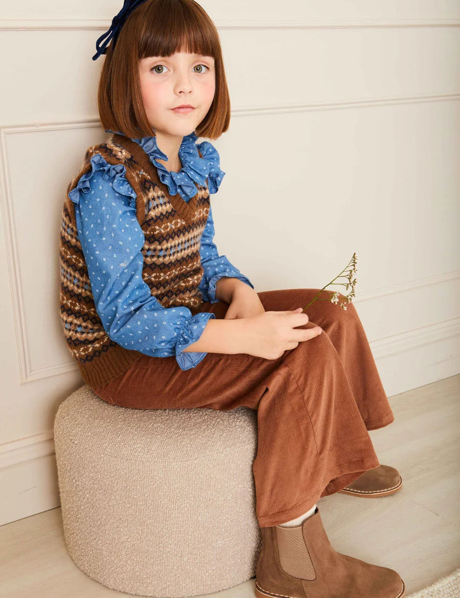 Corduroy Wide Leg Trousers in Caramel (4-10yrs) Trousers from Pepa London