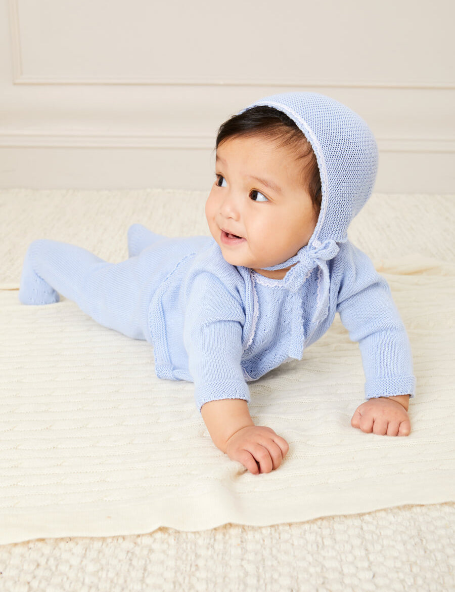 Lace Trim Knitted Set in Blue (1-12mths) Knitted Sets from Pepa London